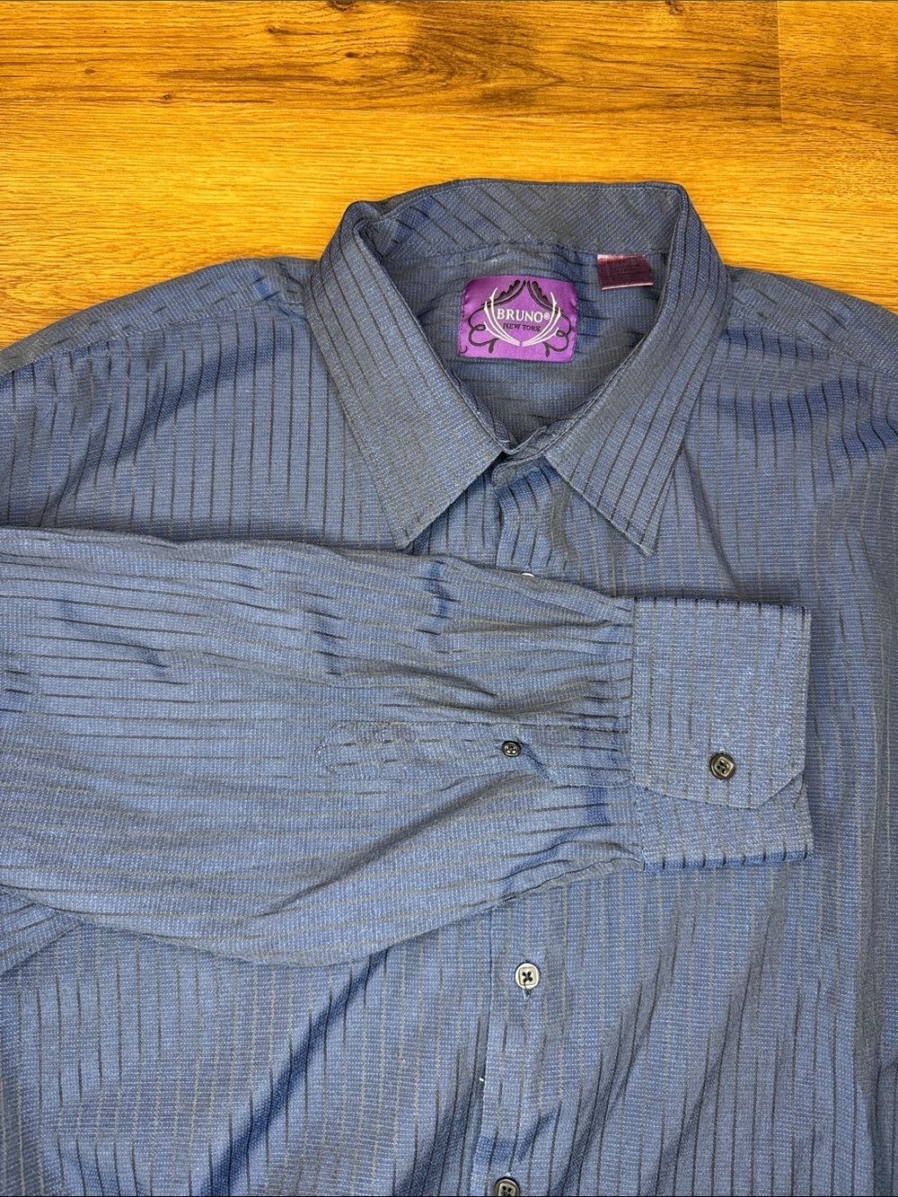 Bruno Button Up Shirt Navy Blue Black Stripe Business Casual Office Men’s 3X